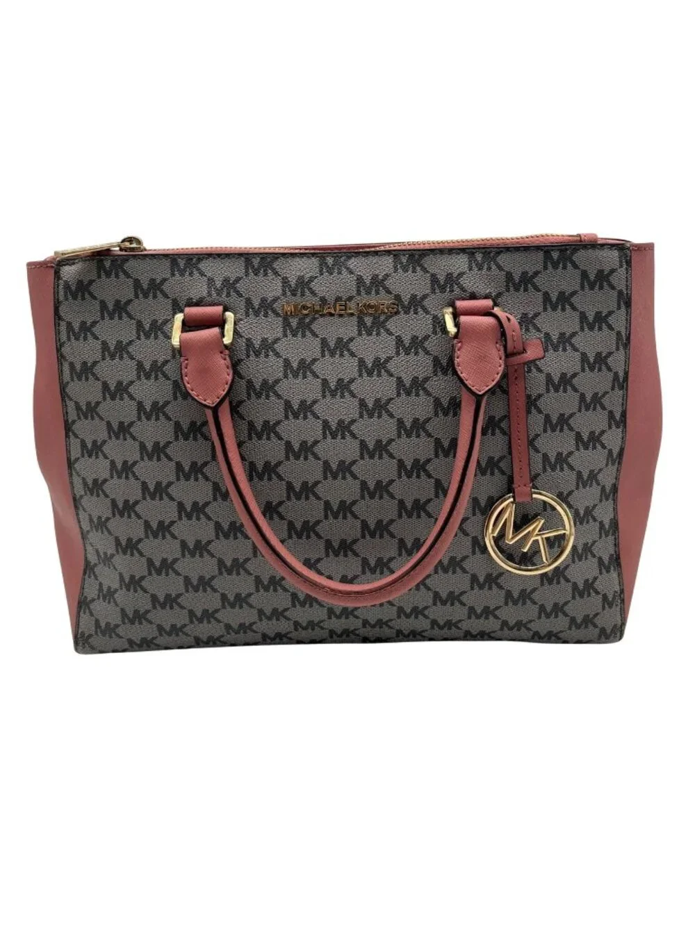 Michael Kors Grey & Pink Coated Canvas Satchel Bag